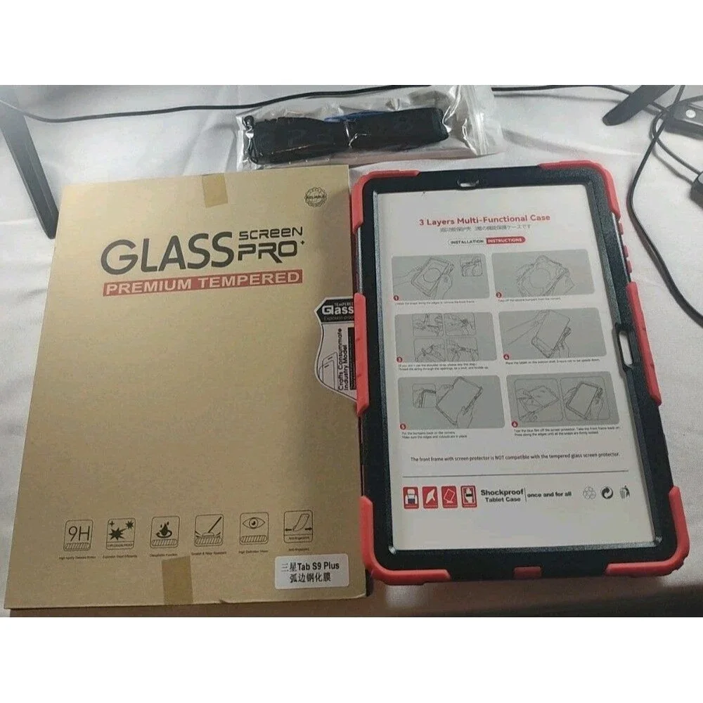 360° Red Rotating Case Samsung Galaxy Tab S9 Plus 12.4-Inch w/ Screen Protector